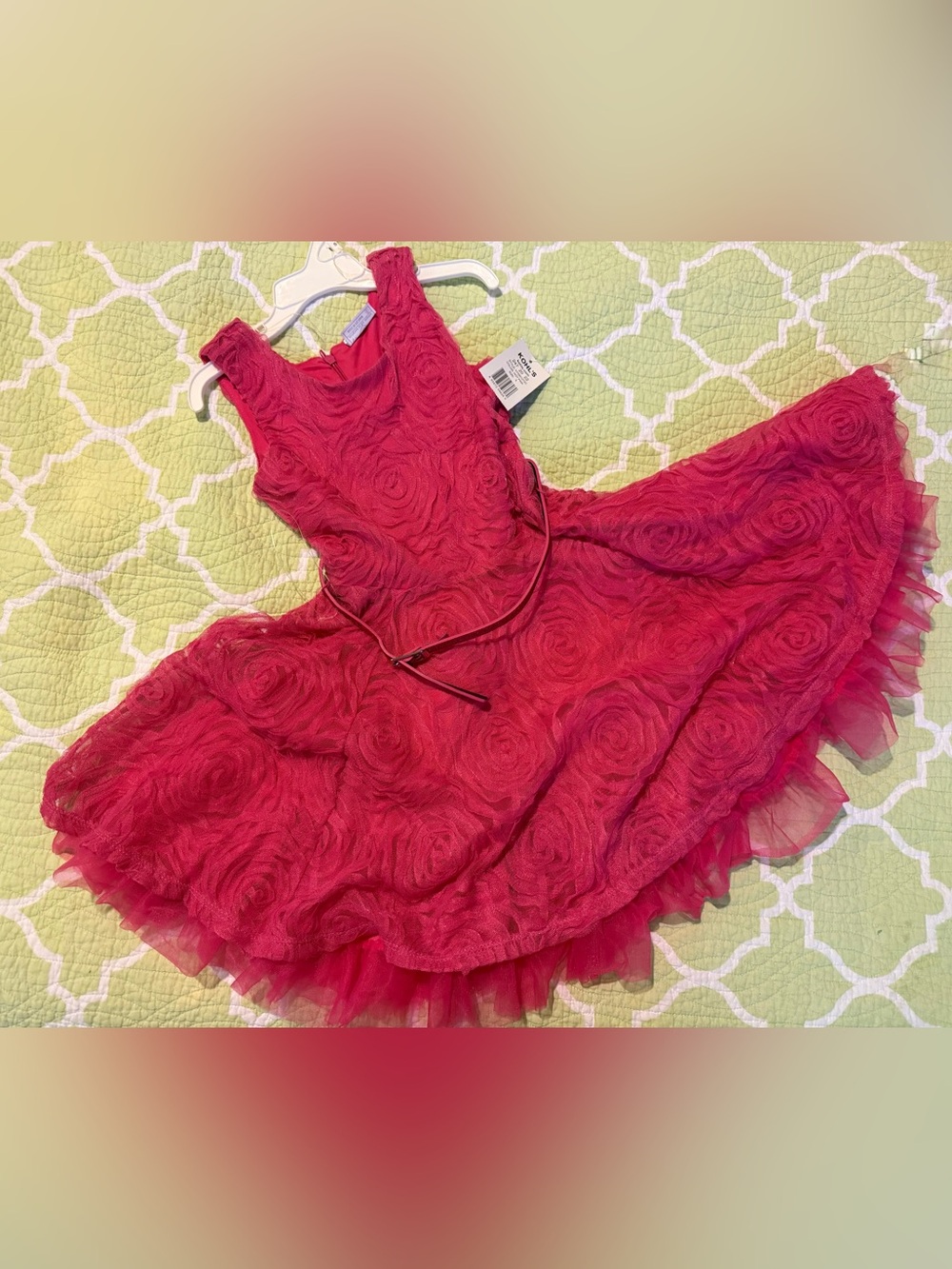 NEW Size 5 Girls Pink Rosette Party Dress Twirl Dress with Tulle & Sparkle Belt